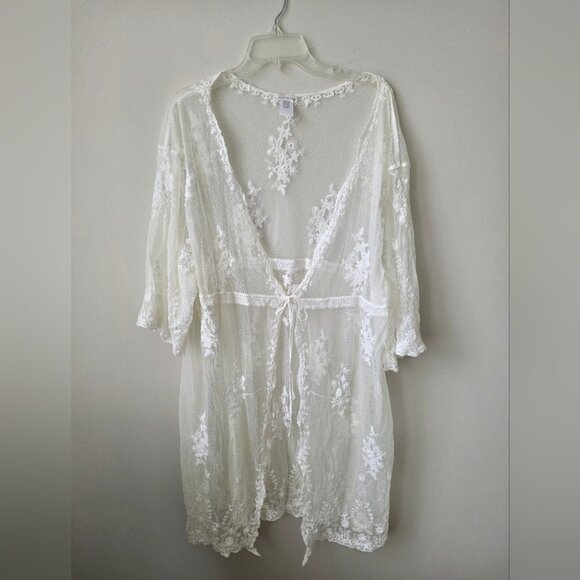 Lace kimono beach cover-up cream white Sz L XL - Picture 1 of 5